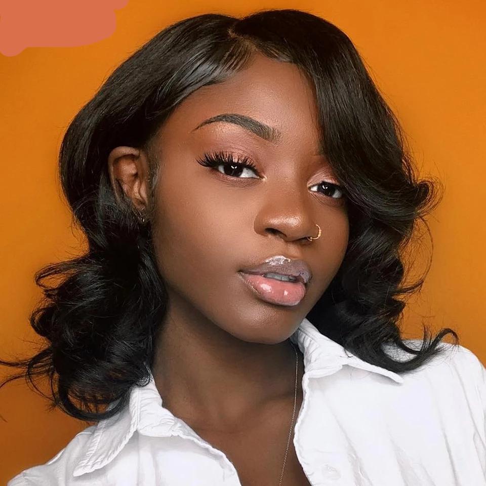 Body Wave Short Bob Wigs 13x4 Brazilian Lace Front Human Hair Wigs Pre Plucked Hairline 150% Density - Rose Hair