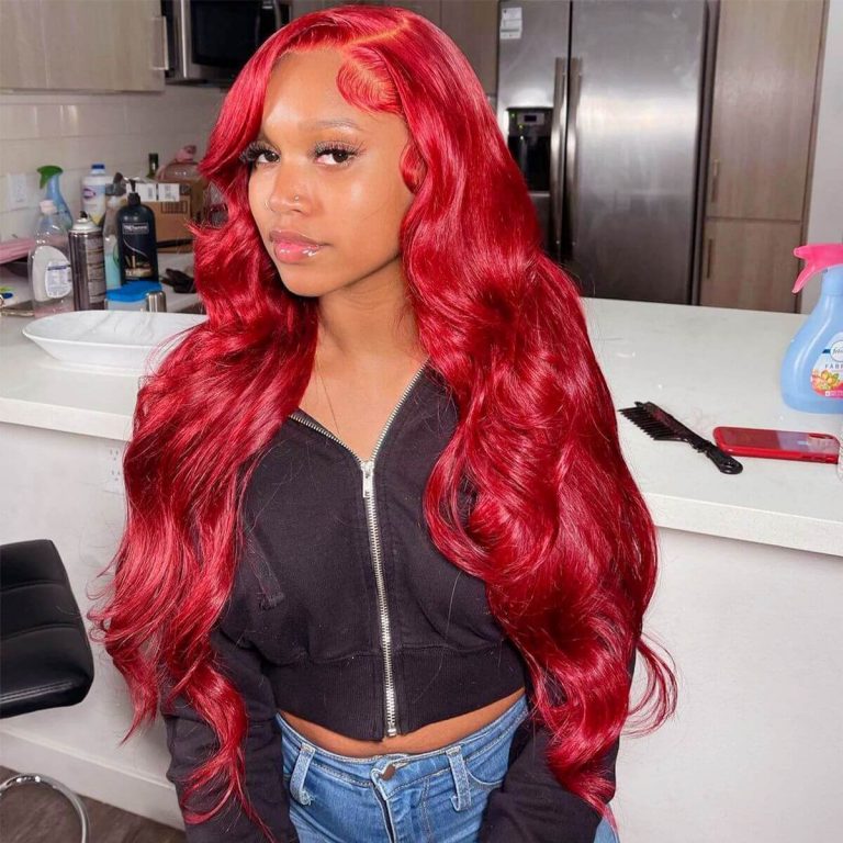 13x6 Lace Front Wigs Redwine Color Body Wave Human Hair Lace Wigs
