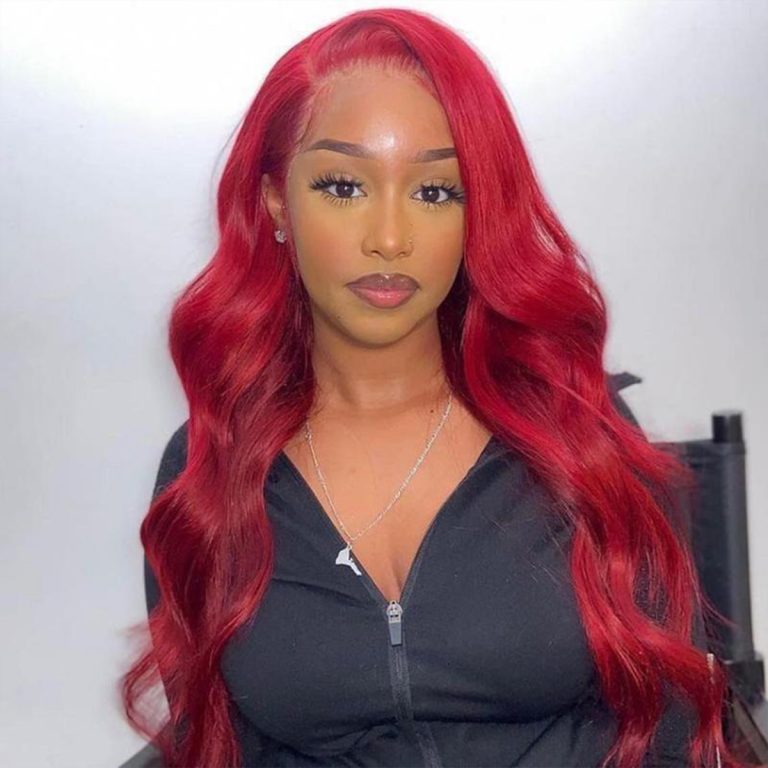 13x6 Lace Front Wigs Redwine Color Body Wave Human Hair Lace Wigs