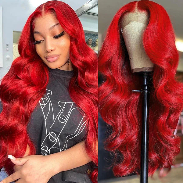 Rose Hair Red Color 13x4 HD Lace Frontal Wigs Body Wave Human Hair