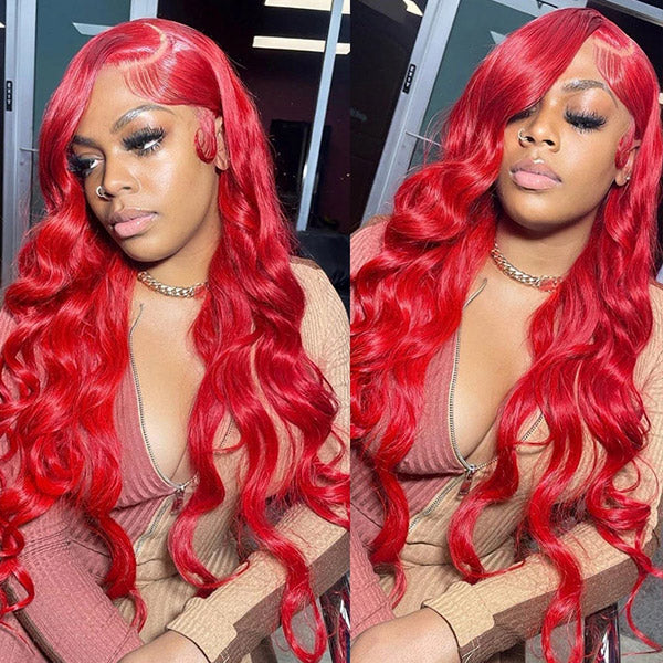 Rose Hair Red Color 13x4 HD Lace Frontal Wigs Body Wave Human Hair