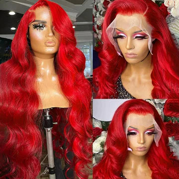 Rose Hair Red Color 13x4 HD Lace Frontal Wigs Body Wave Human Hair