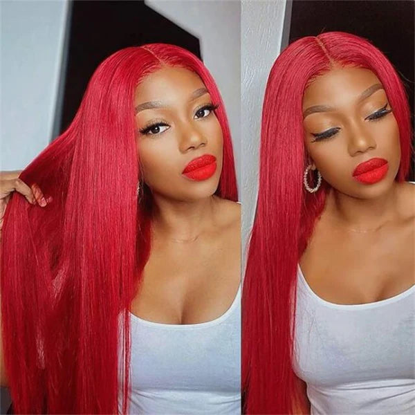 Red Color Straight/Body Wave 13x4 Lace Front Wig 150% 180% Density