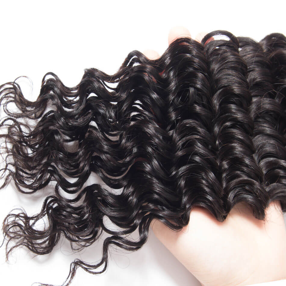 10A Grade 3 Bundles Brazilian Deep Wave Virgin Hair With 1 PCS Per Plucked 360 Lace Frontal - Rose Hair