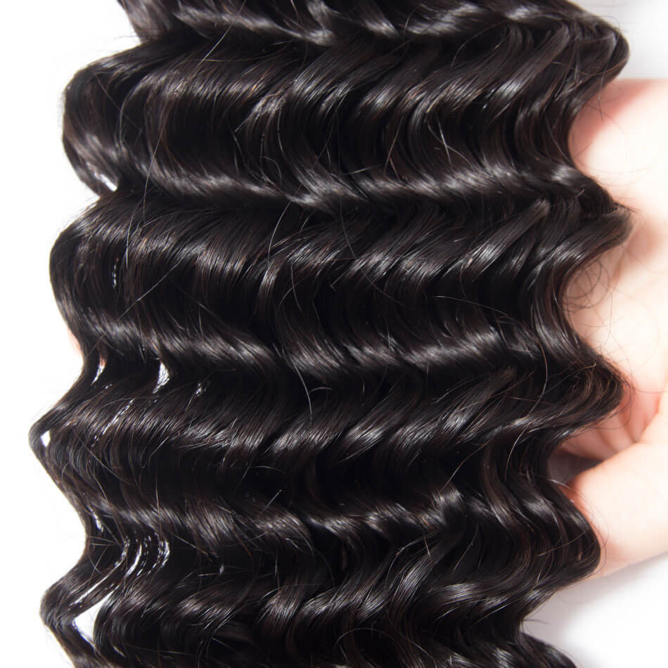 10A Grade 3 Bundles Brazilian Deep Wave Virgin Hair With 1 PCS Per Plucked 360 Lace Frontal - Rose Hair