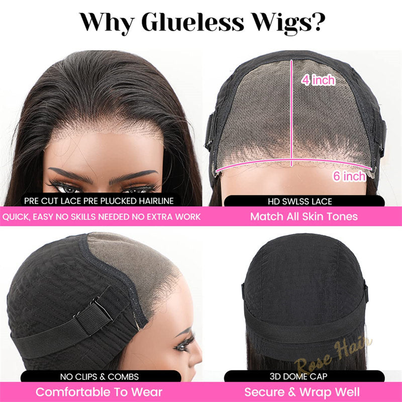 Rose Hair Straight HD Lace Wigs For Women Wear & Go Glueless No Glue Lace Pre Cut Wig Human Hair Wigs