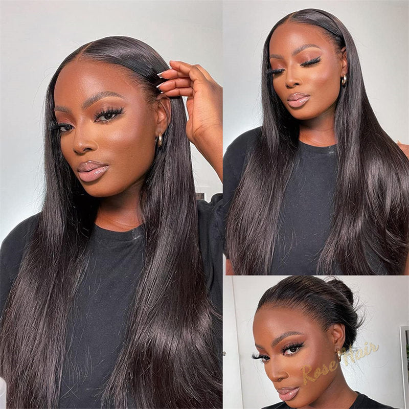 Rose Hair Straight HD Lace Wigs For Women Wear & Go Glueless No Glue Lace Pre Cut Wig Human Hair Wigs