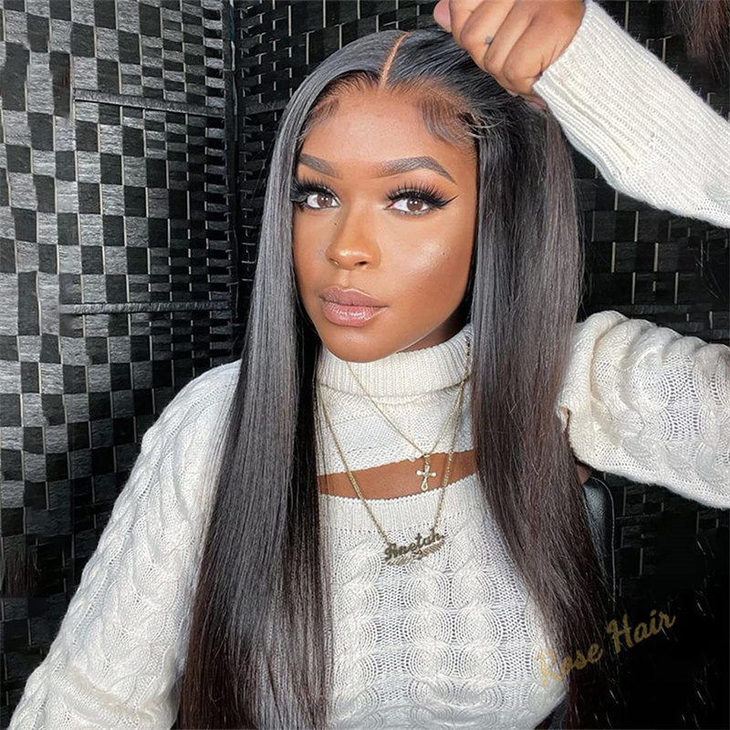 Rose Hair Straight HD Lace Wigs For Women Wear & Go Glueless No Glue Lace Pre Cut Wig Human Hair Wigs