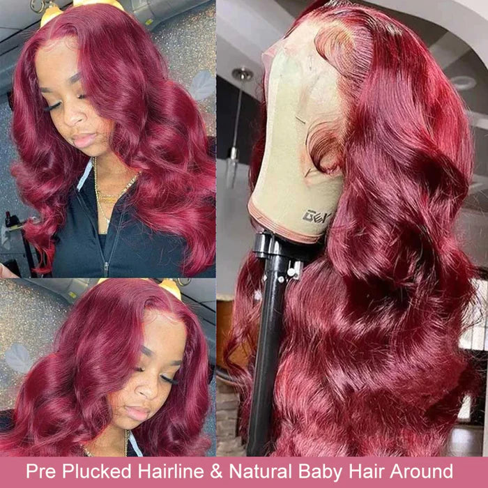5x5 HD Lace Closure Wig Melted Hairline Human Hair with Baby Hair Burgundy