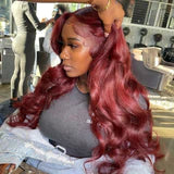 5x5 HD Lace Closure Wig Melted Hairline Human Hair with Baby Hair Burgundy