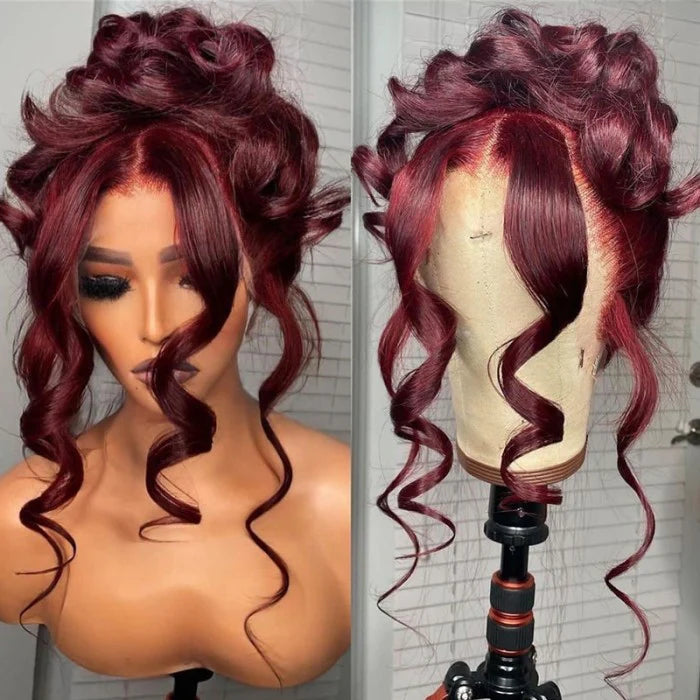 5x5 HD Lace Closure Wig Melted Hairline Human Hair with Baby Hair Burgundy