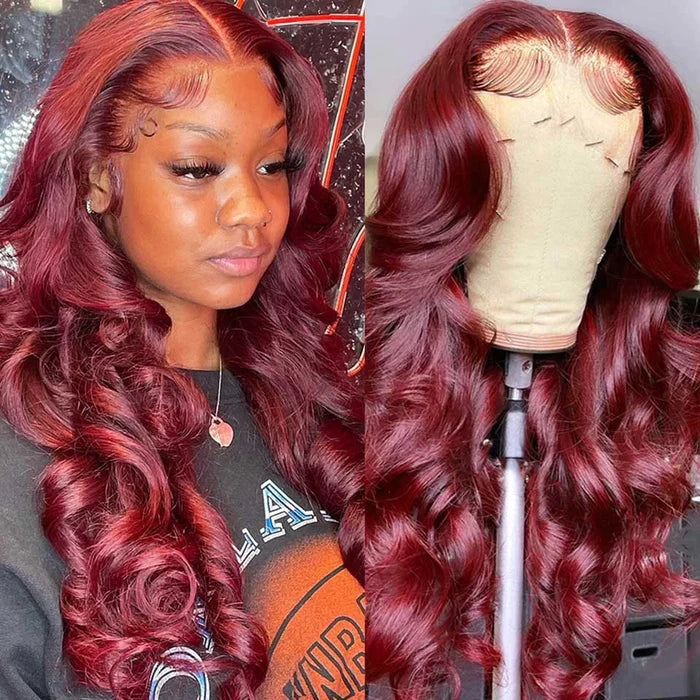 5x5 HD Lace Closure Wig Melted Hairline Human Hair with Baby Hair Burgundy