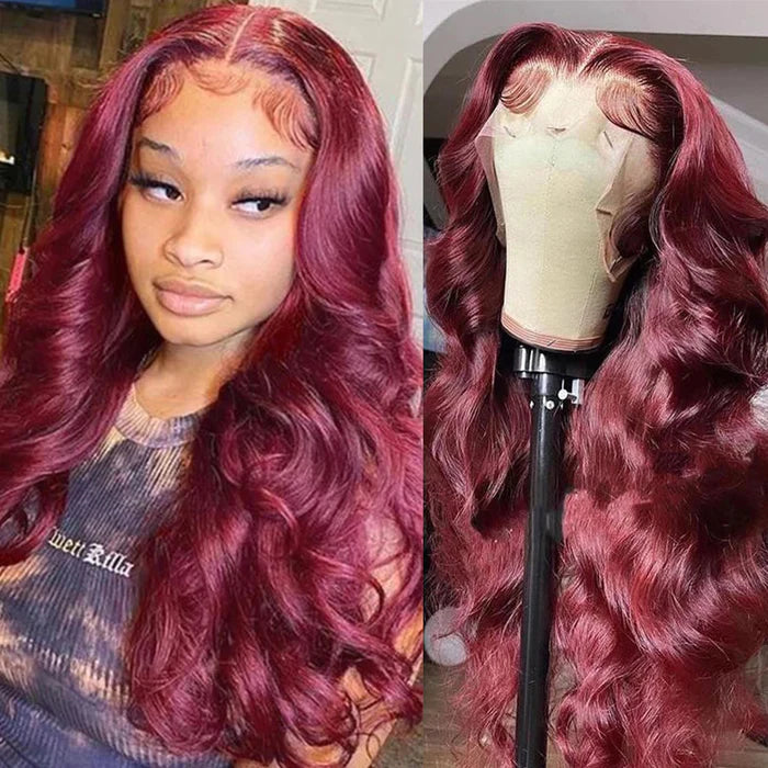 5x5 HD Lace Closure Wig Melted Hairline Human Hair with Baby Hair Burgundy