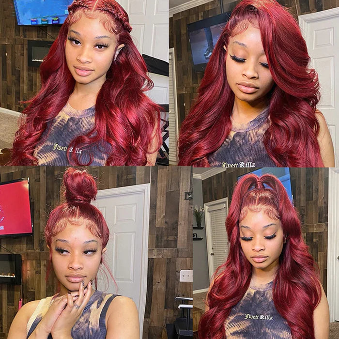 5x5 HD Lace Closure Wig Melted Hairline Human Hair with Baby Hair Burgundy