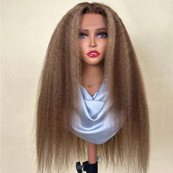 Rose Hair Honey Blonde Highlight Kinky Straight 13x4 Lace Front Wig With Baby Hair Pre Plucked 100% Virgin Human Hair