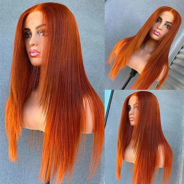 Rose Hair Framing Layered Cut Styled Burnt Orange Color Straight Hair