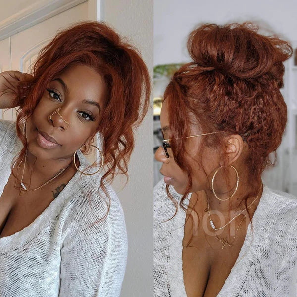 Rose Hair Kinky Straight Reddish Brown 13x6 HD Lace Front Wig Human Hair For Women