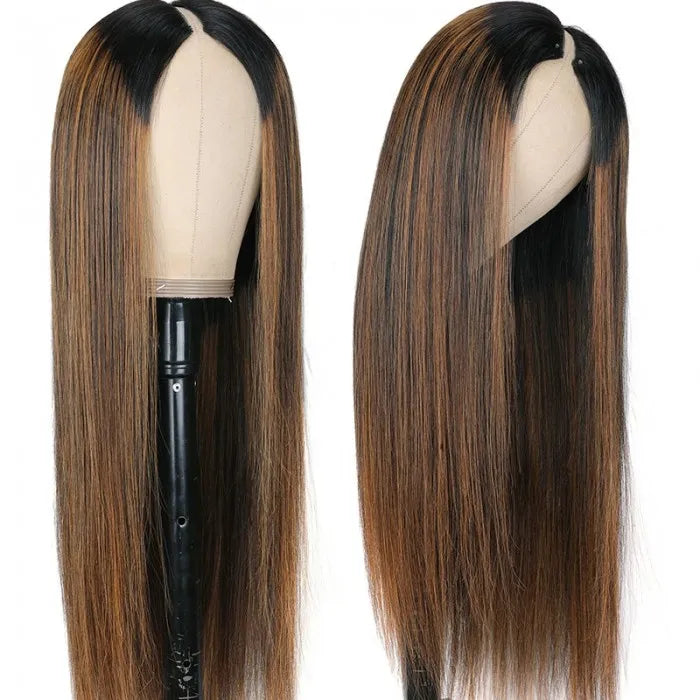 Glueless Straight V Part Wig Balayage Highlights Beginner Friendly Upgrade U Part Wig