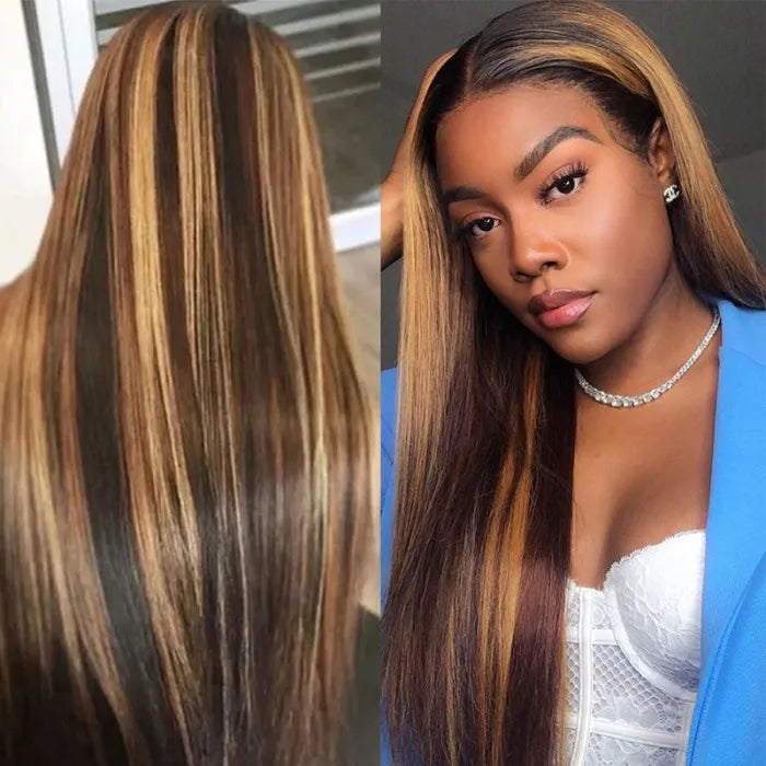 Glueless Straight V Part Wig Balayage Highlights Beginner Friendly Upgrade U Part Wig