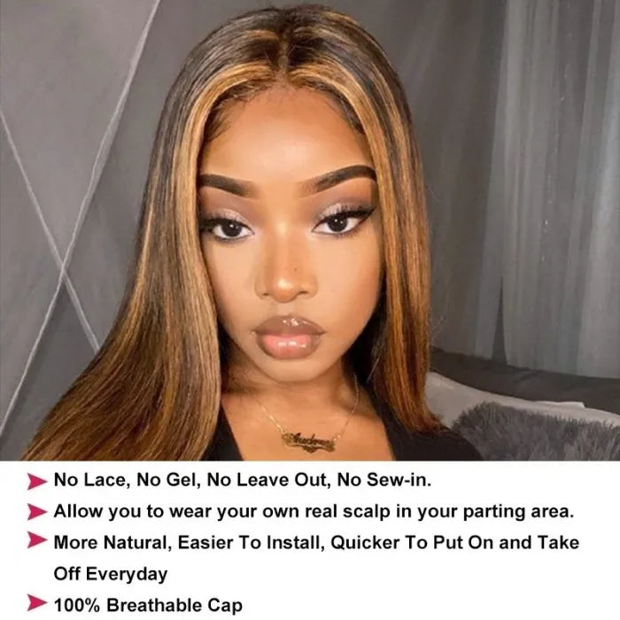 Glueless Straight V Part Wig Balayage Highlights Beginner Friendly Upgrade U Part Wig