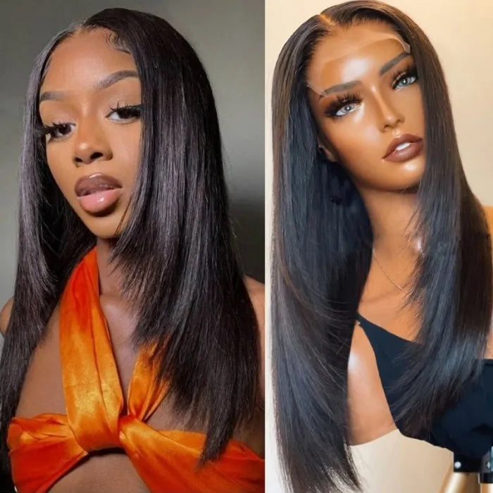 Inner Buckle Cute Straight 13x4 Lace Front Butterfly Haircut Wig With Medium Length Layered Hair