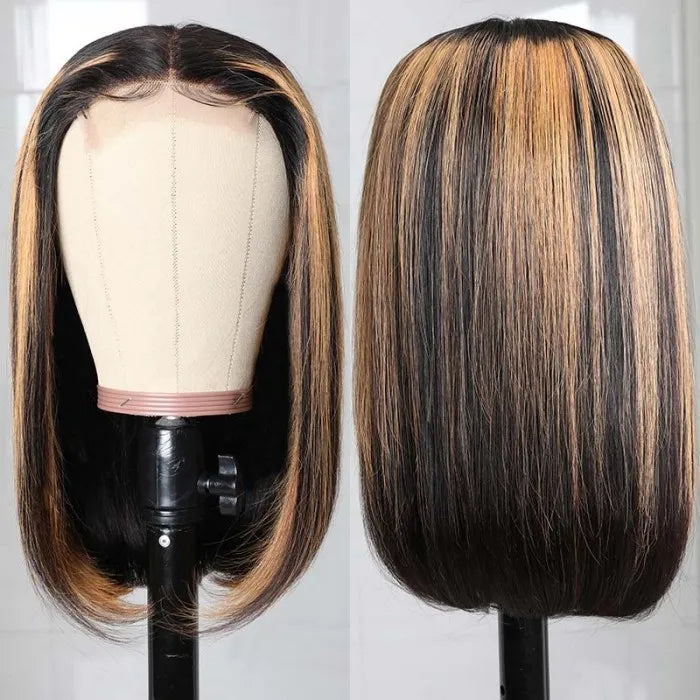 Bob Haircut Ombre Highlight Lace Part Shoulder Length Hair Straight Bob Wig