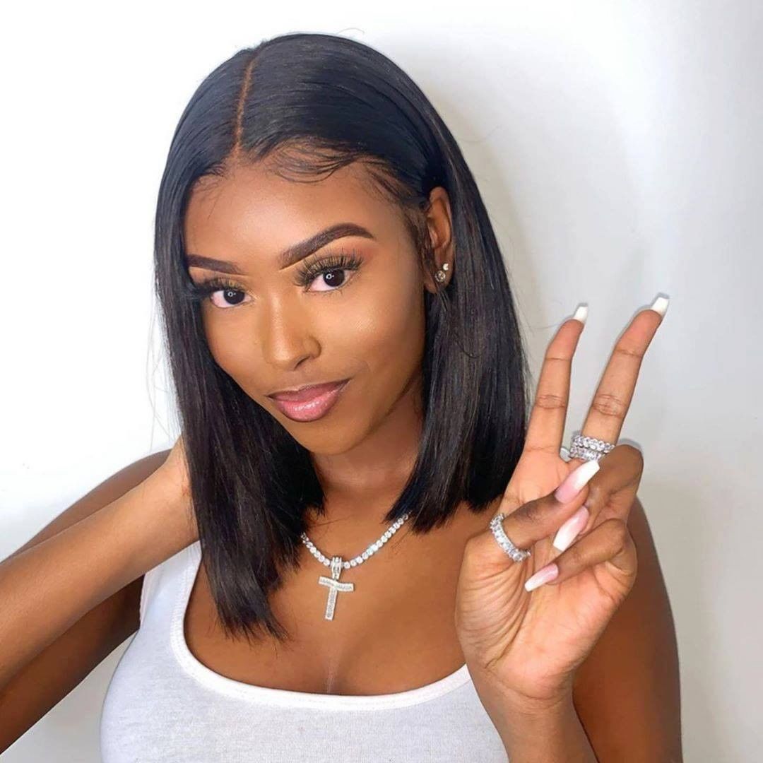 RoseHair 100% Human Hair 13x4 Lace Frontal Silky Bob Wig Blunt Cut Natural Color All Texture - Rose Hair