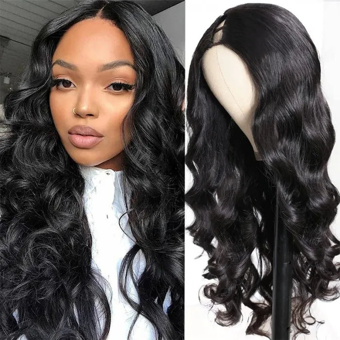 Rose Hair 250% High Density Body Wave U Part Human Hair Sew In Wig