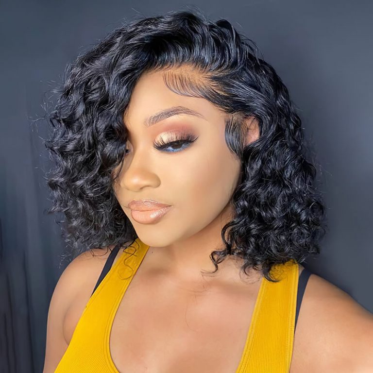 Water Wave Bob Wig Short 13×4 Lace Front Wigs 180% Density Rose Hair