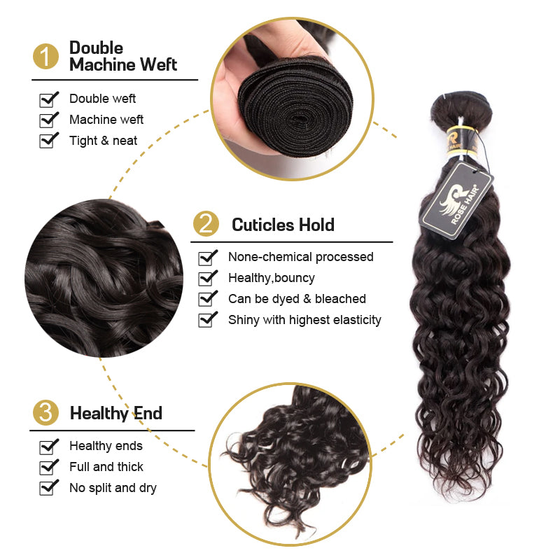 10A Grade 3 Bundles Brazilian Virgin Hair With 1 PCS Per Plucked 360 Lace Frontal Water Wave - Rose Hair