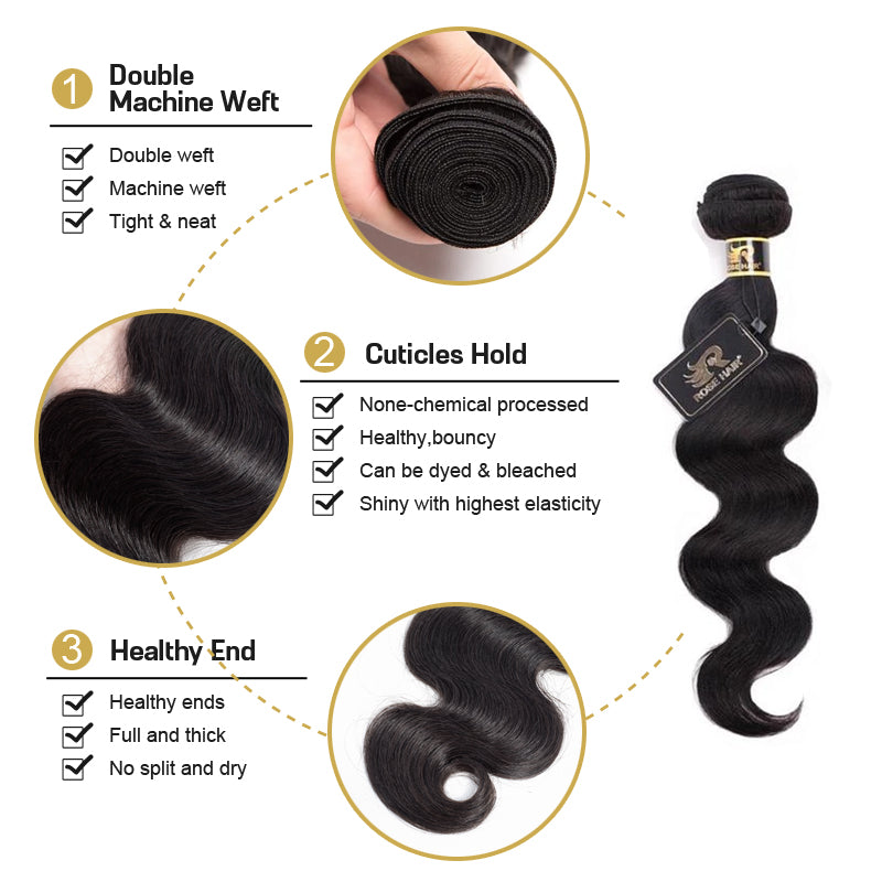 Rosehair 10A Grade Brazilian 3 Bundles Virgin Hair With 4*4 Lace Closure Long Hair All Texture - Rose Hair