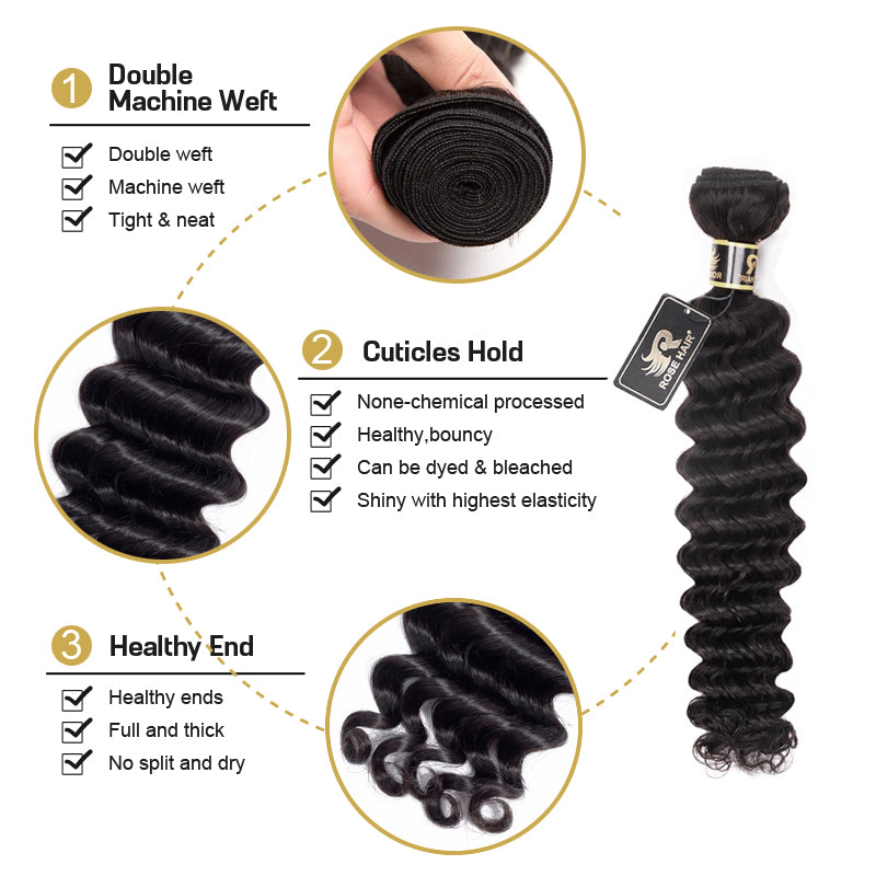 Rosehair 10A Grade Brazilian Deep Wave 4 Bundles Virgin Hair With 4*4 Lace Closure - Rose Hair
