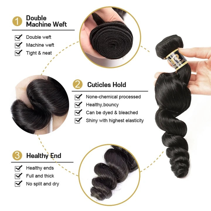 10A Grade Brazilian 4 Bundles Loose Wave Human Virgin Hair With 13x4 Lace Frontal Pre Plucked - Rose Hair