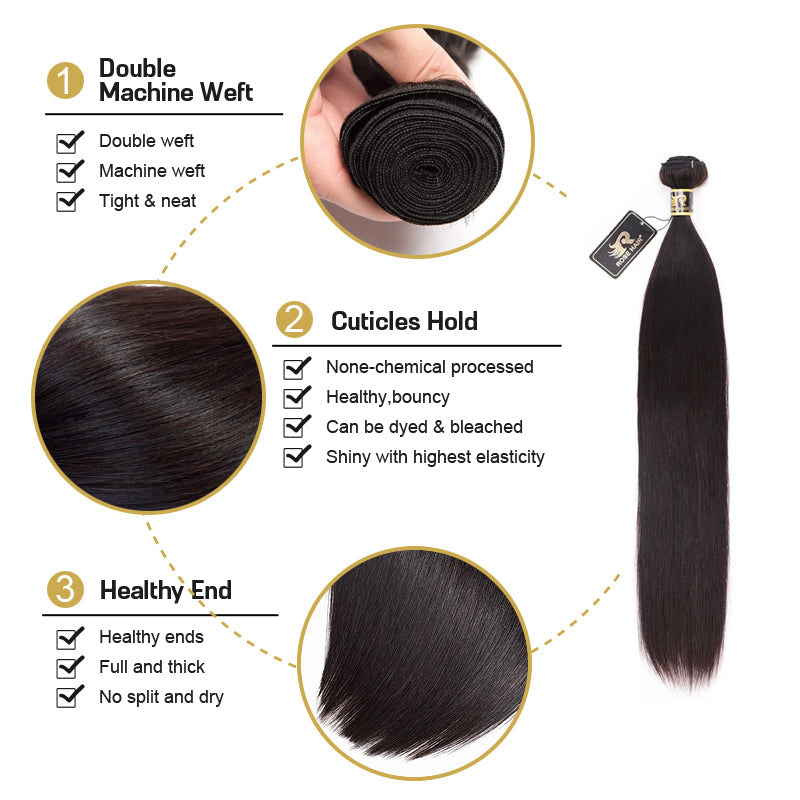 10A Grade Brazilian 4 Bundles Straight Human Virgin Hair With 13x4 Lace Frontal Pre Plucked - Rose Hair