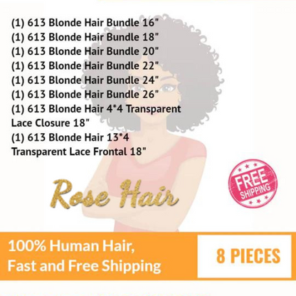 Rose Hair 613 Blonde Hair Start Hair Business Package 8 Pieces
