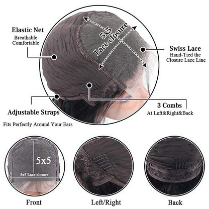 Rose Hair Stylish Layered Cut Straight 5x5 Lace Closure Wig Human Hair Wig