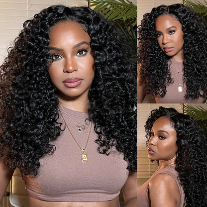 Jerry Curly Pre-Cut 13x4 Lace Closure Real Glueless Wig Pre-Plucked/Pre-Bleached Natural Black Human Hair Wigs