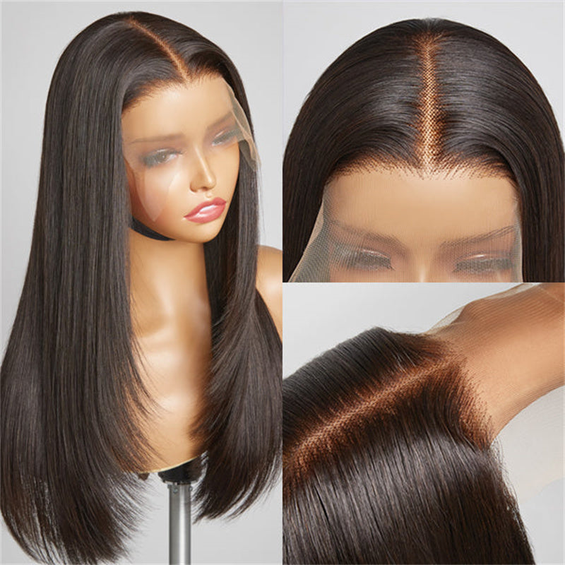 Rose Hair Stylish Layered Cut Straight 5x5 Lace Closure Wig Human Hair Wig