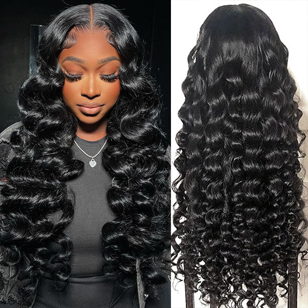 Loose Wave 13x6 HD FULL Lace Wig Easy-Wear Lace Frontal Human Hair Wig Natural Black Color