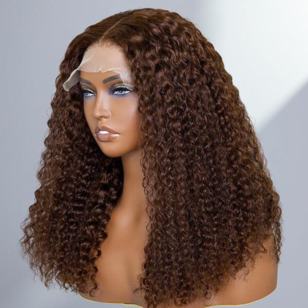 Rose Hair Chocolate Brown Color Curly Hair 13x4 Lace Front Wig Human Hair Wig For Black Women