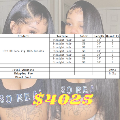 Rose Hair 13x6 HD Lace Wig 180% Density Straight Hair Natural Black Package Deal
