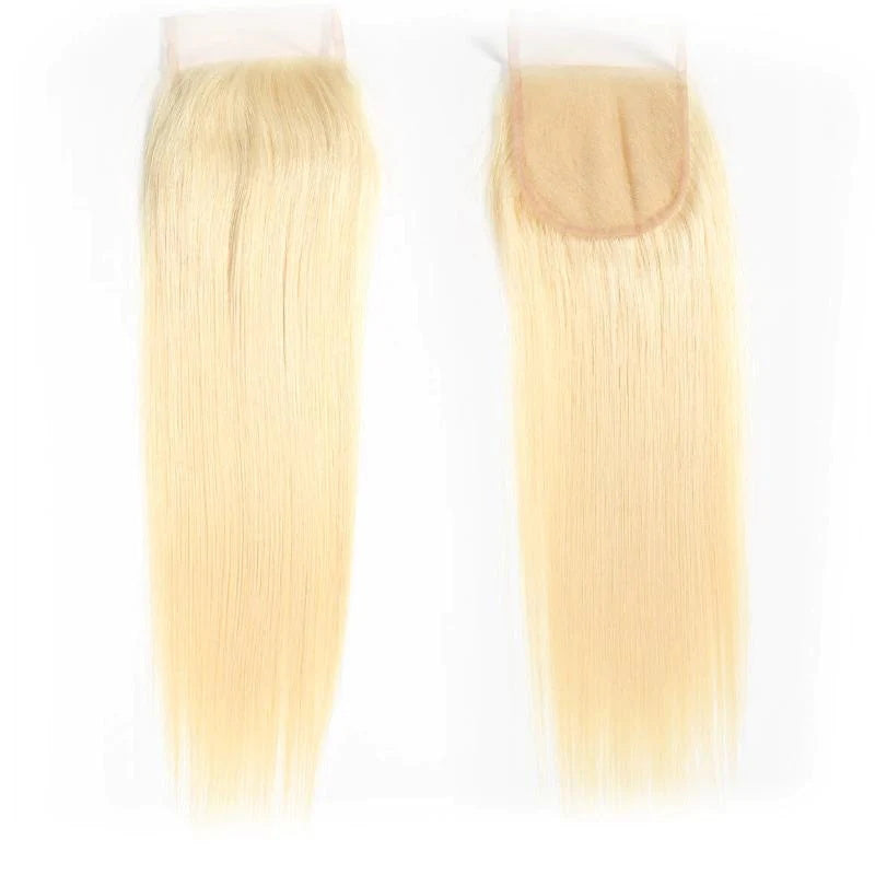 Rose Hair Blonde 613 Color 1Pcs Straight Hair 4x4 Lace Closure Brazilian Virgin Hair
