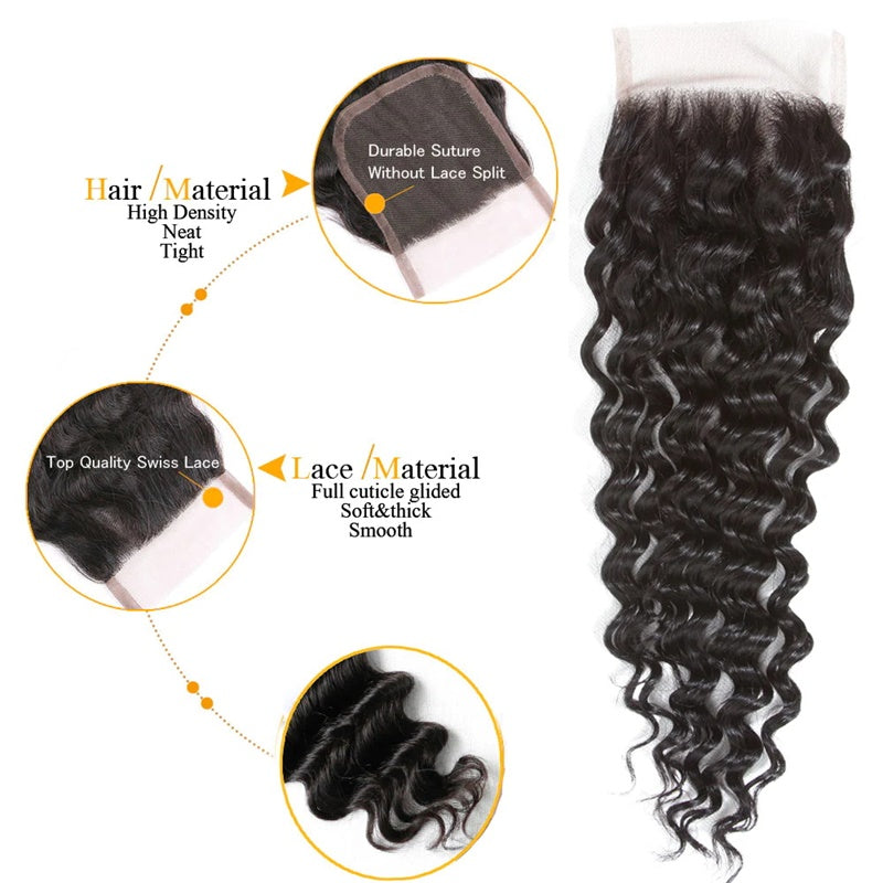 Rose Hair 1Pcs Deep Wave 4x4 Lace Closure Brazilian Virgin Hair