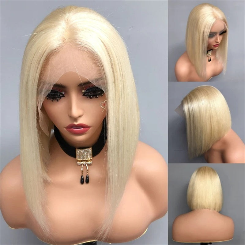 Rose Hair Blonde 613 Color Straight Hair 13x4 lace Front Bob Wig Human Hair Wig