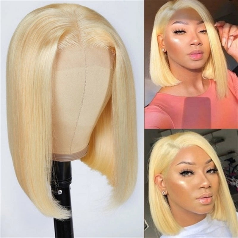 Rose Hair Blonde 613 Color Straight Hair 4x4 lace Closure Bob Wig Human Hair Wig