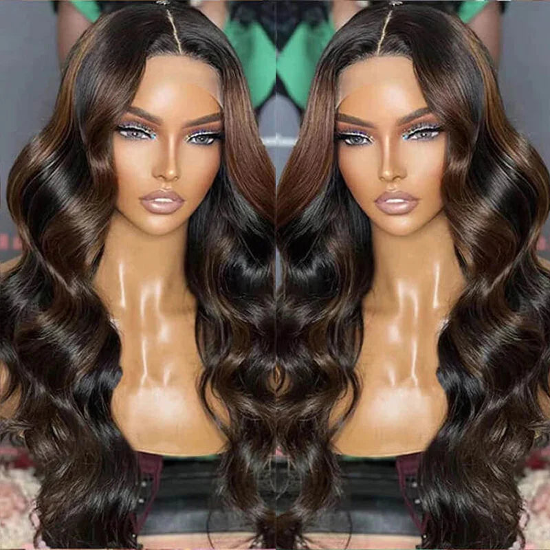 Rose Hair Brown Highlight Color Loose Body Wave 13x4 Lace Front Wig For Black Women