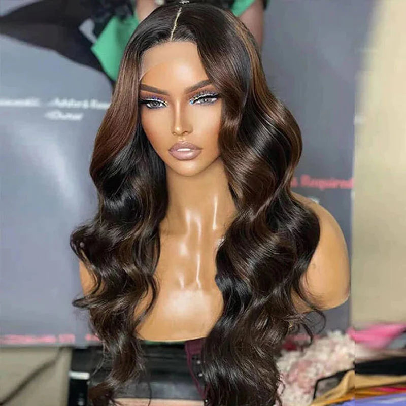 Rose Hair Brown Highlight Color Loose Body Wave 13x4 Lace Front Wig For Black Women