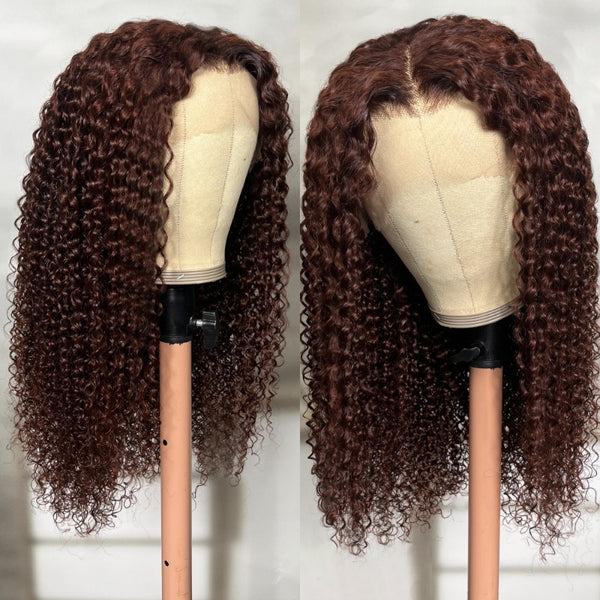Rose Hair Reddish Brown Jerry Curly 13x4 Lace Front Wig Human Hair Wig For Black Women