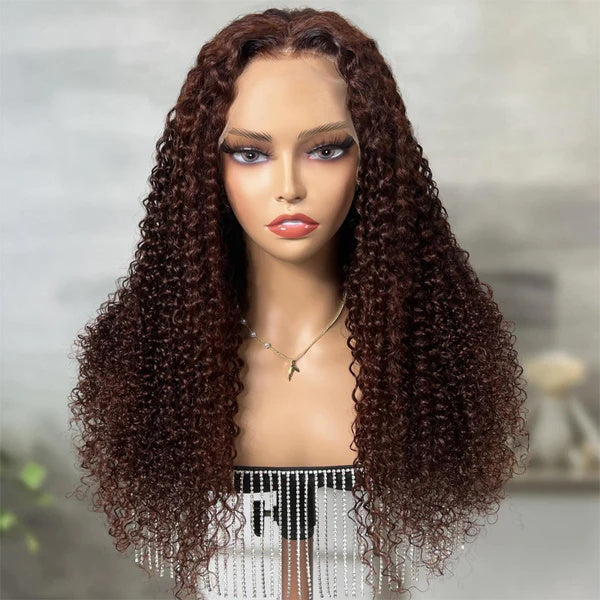 Rose Hair Reddish Brown Jerry Curly 13x4 Lace Front Wig Human Hair Wig For Black Women