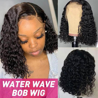 Rose Hair Water Wave Natural Black 13x4 Lace Bob Wig Human Hair Wig